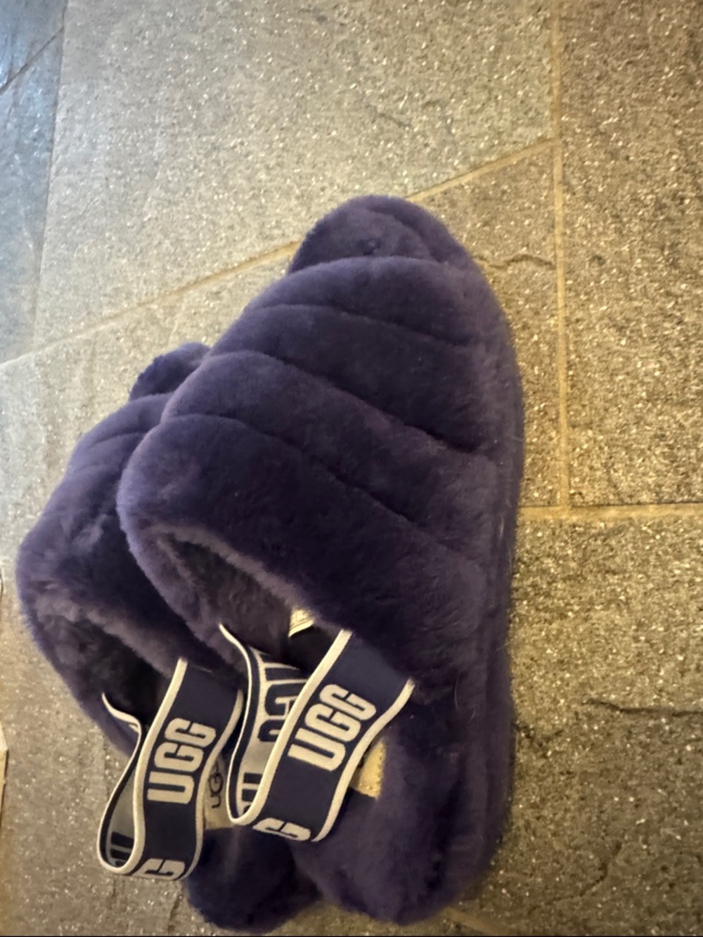 UGG Plush Slide Slippers - Dark Purple Fuzzy Slides - Picture 2 of 3